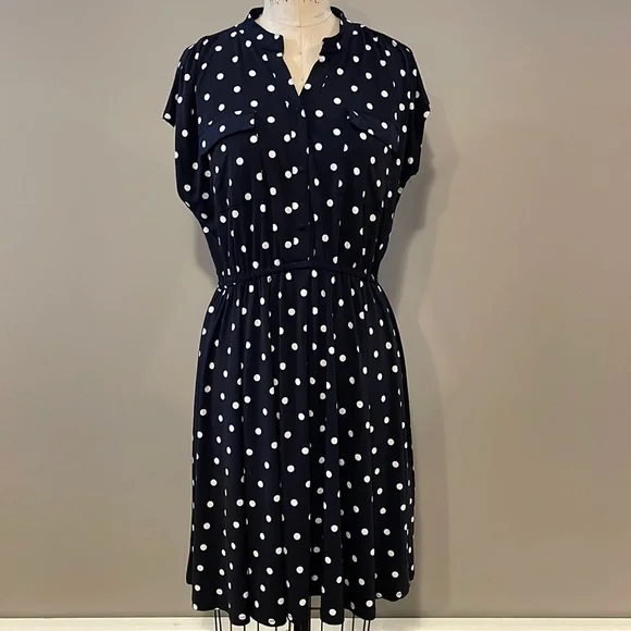 Roz & Ali cap sleeve polka dot cinch waist midi dress - Picture 1 of 7